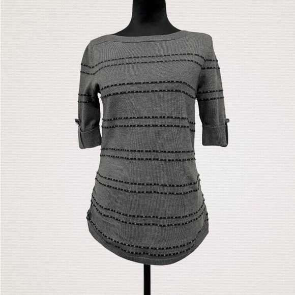 Apt. 9 Ruched lace Knit Career Top
Sweater mid sleeve gray black stripes Small - Picture 3 of 8